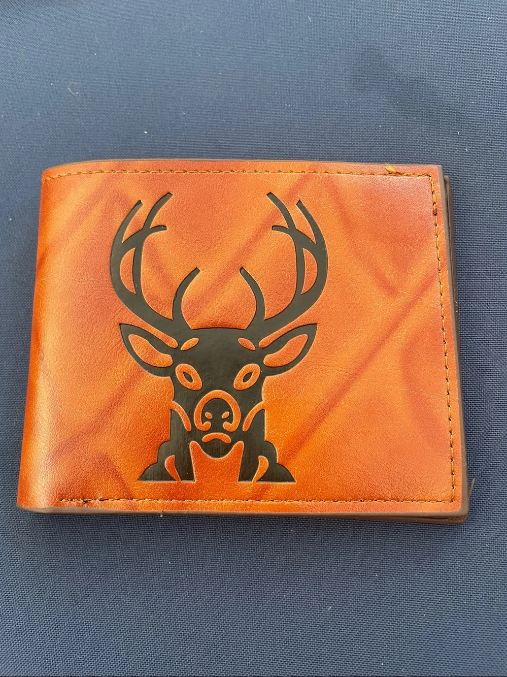 Brown Leather Bi-Fold Wallet with Deer Cutout - Unbranded